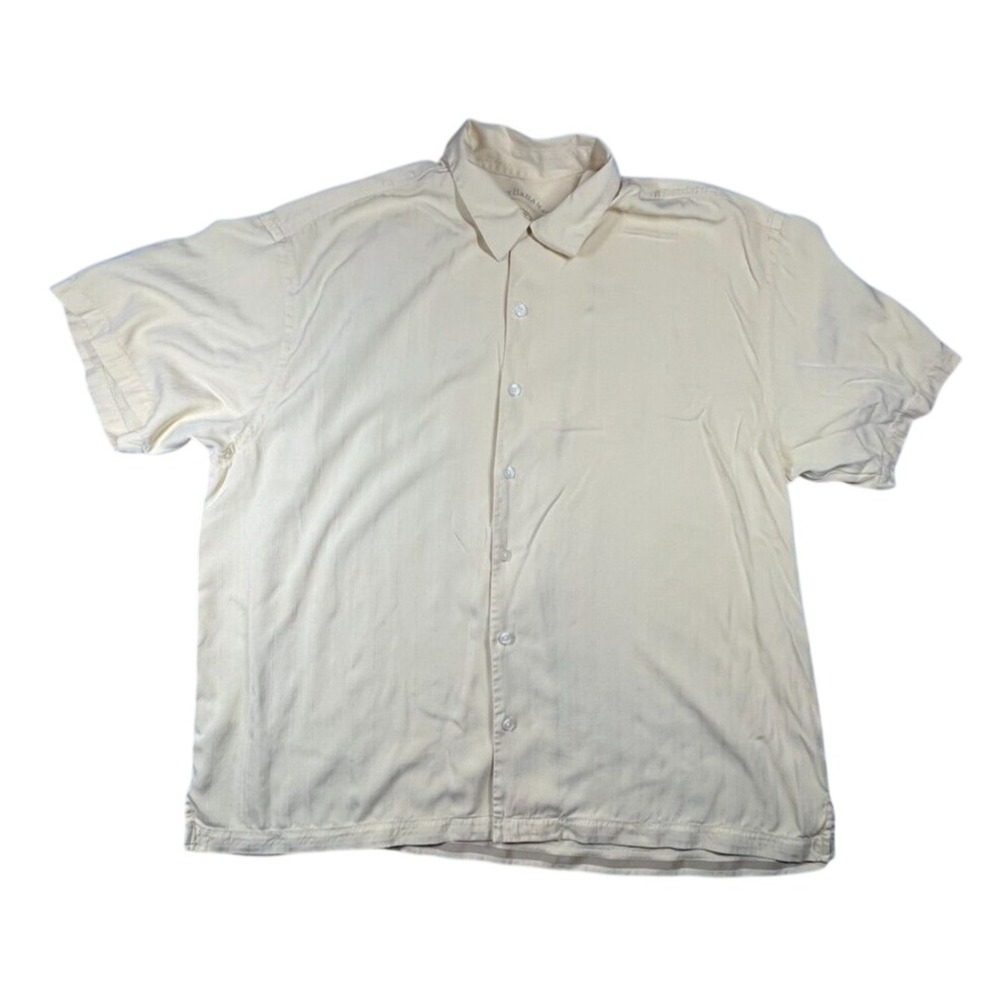 Tommy Bahama Shirt Men's 2XL Silk Yellow Button Up‎ Short Sleeve Vacation Beach